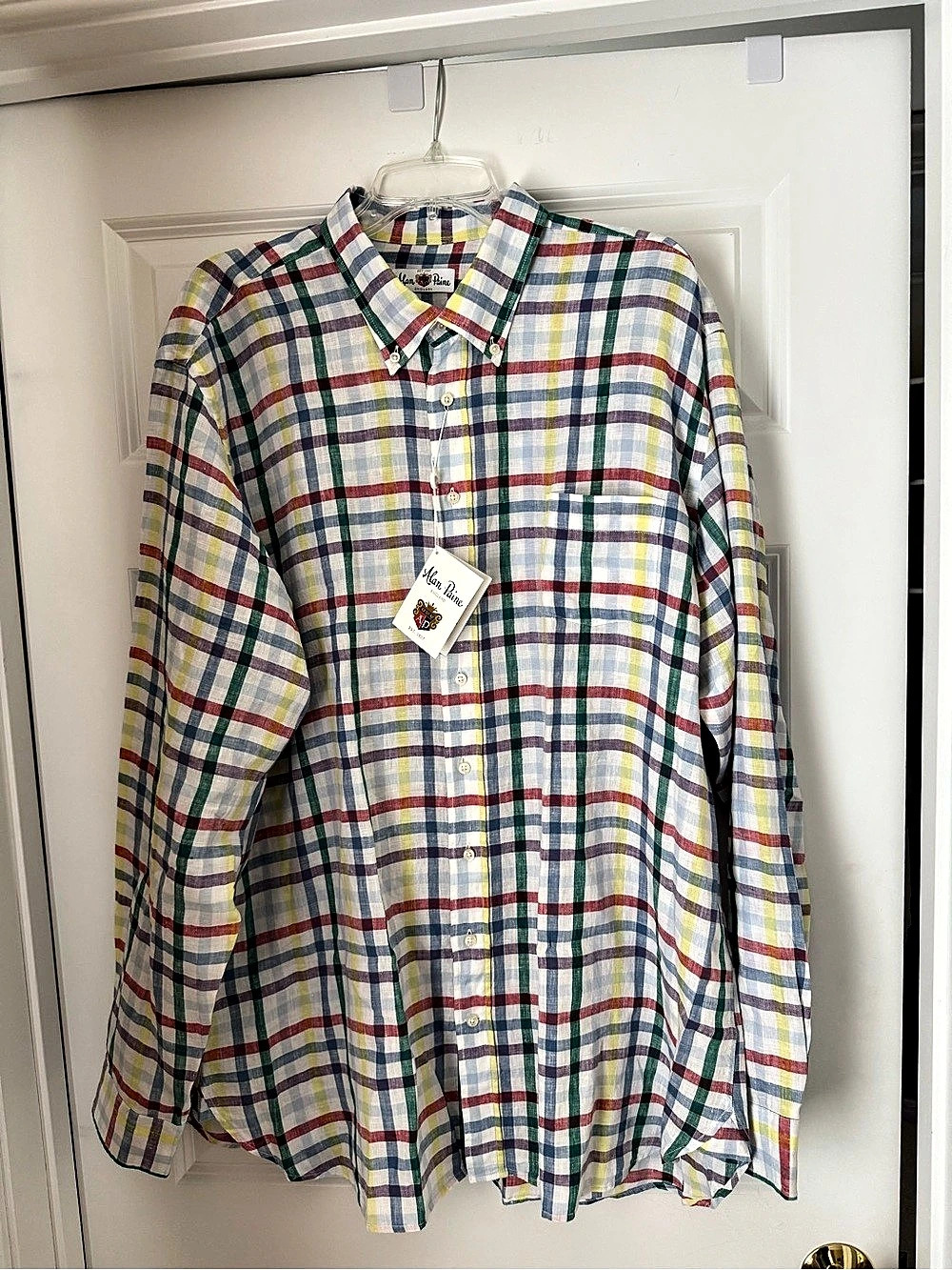 Alan Paine Plaid Button Down Shirt Size XXL Men’s NWT 100% linen